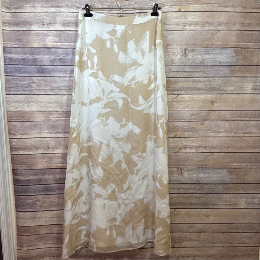 Socapri 100% Silk Maxi Skirt - Brown White Floral - size 46 Italian (10 us)